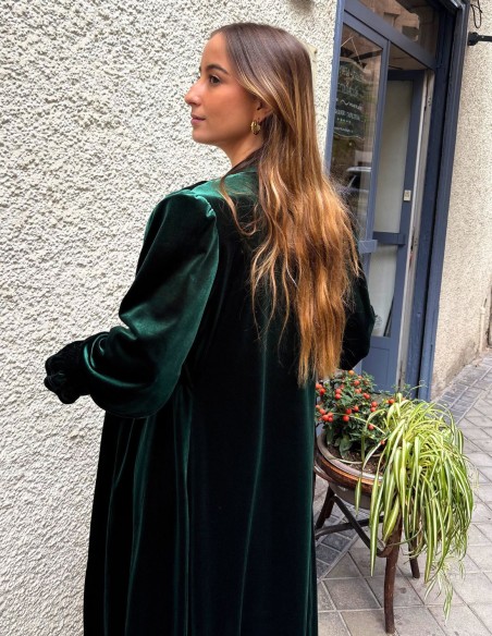 Kimono d'invité en velours vert bouteille