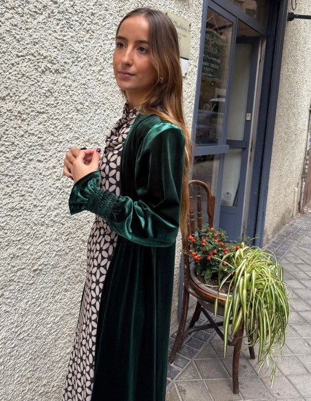 Bottle green velvet guest kimono