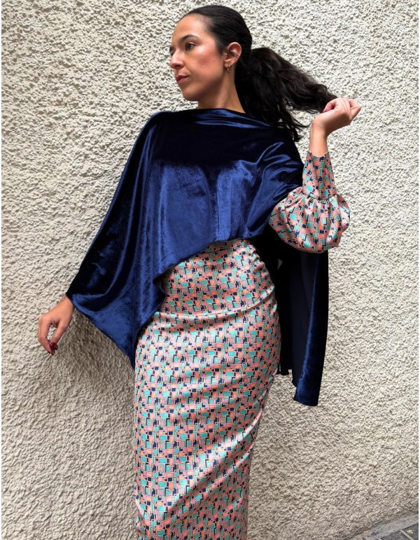 Navy blue velvet guest cape 2
