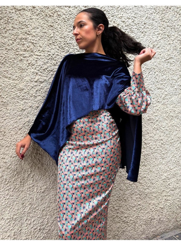 Navy blue velvet guest cape