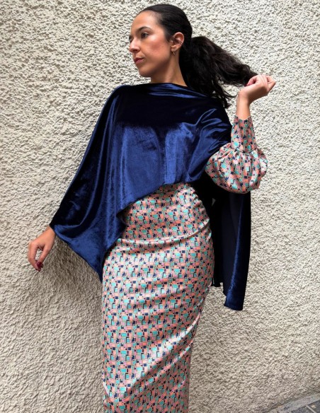 Navy blue velvet guest cape