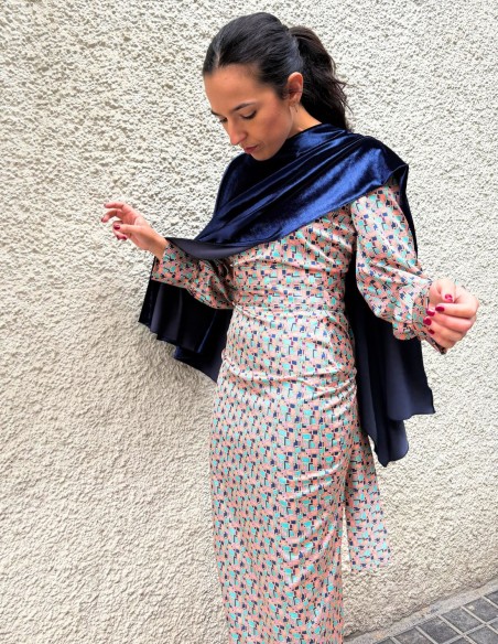 Navy blue velvet guest cape