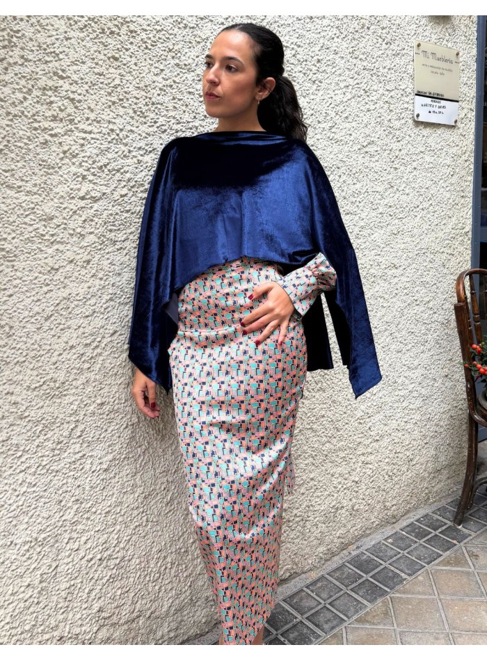 Navy blue velvet guest cape