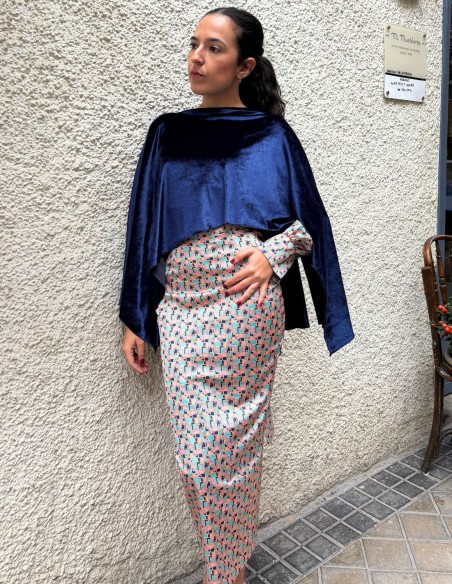 Navy blue velvet guest cape