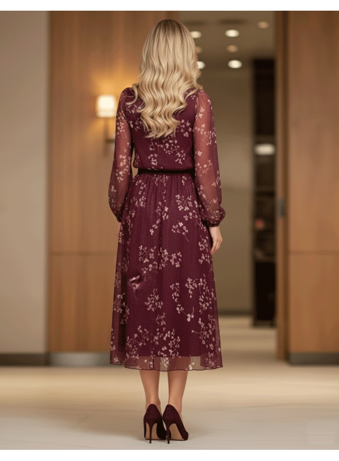 Maroon floral print two-piece ensemble