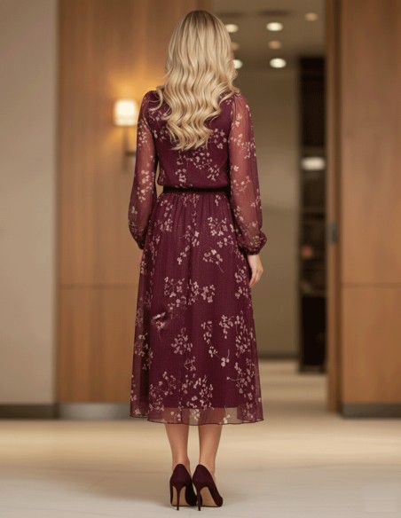 Maroon floral print two-piece ensemble