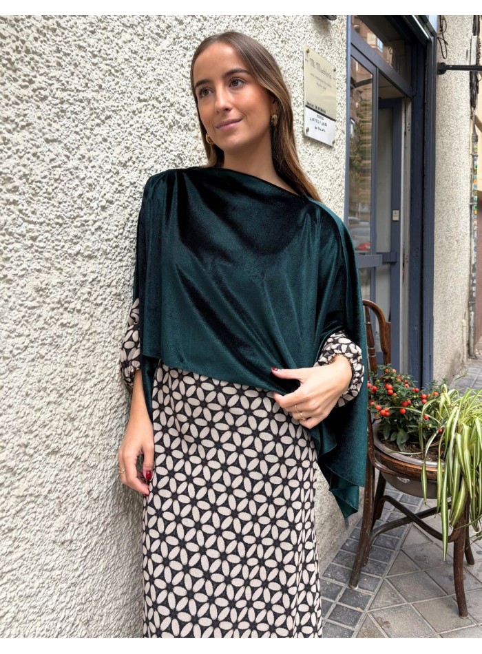 Cape courte en velours vert bouteille