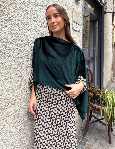 Cape courte en velours vert bouteille