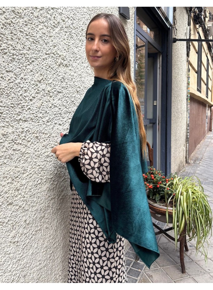 Cape courte en velours vert bouteille