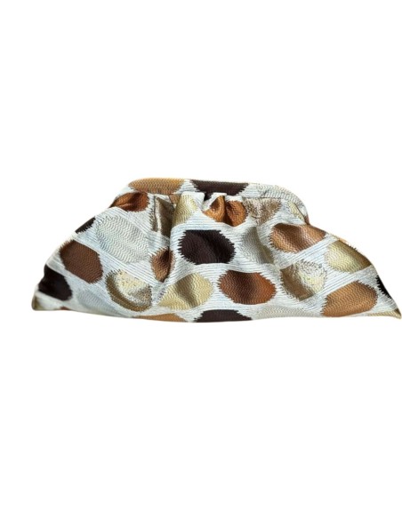 Bolso de mano en tejido estampado de lunares con brillo