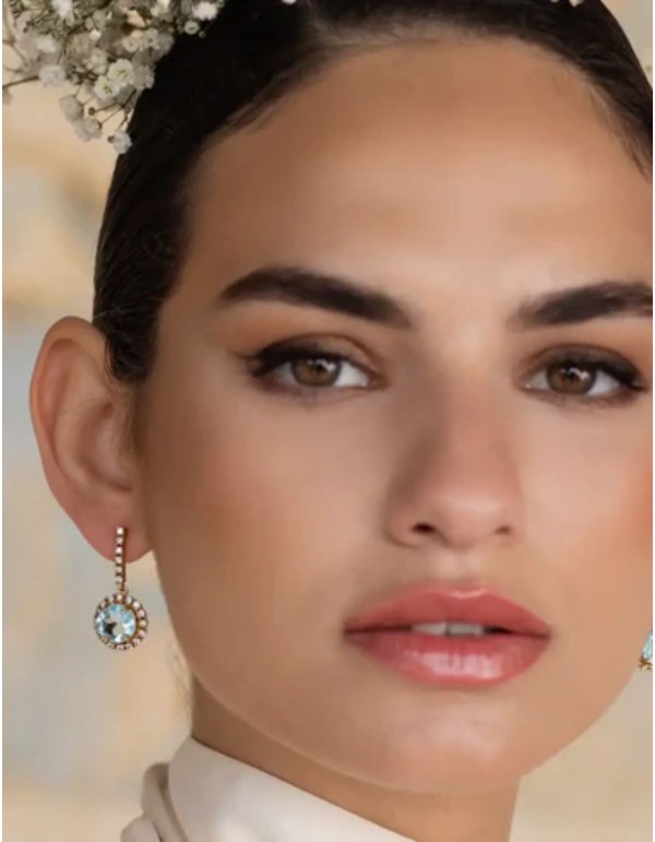 Earrings with aquamarine stone surrounded by zircons 2