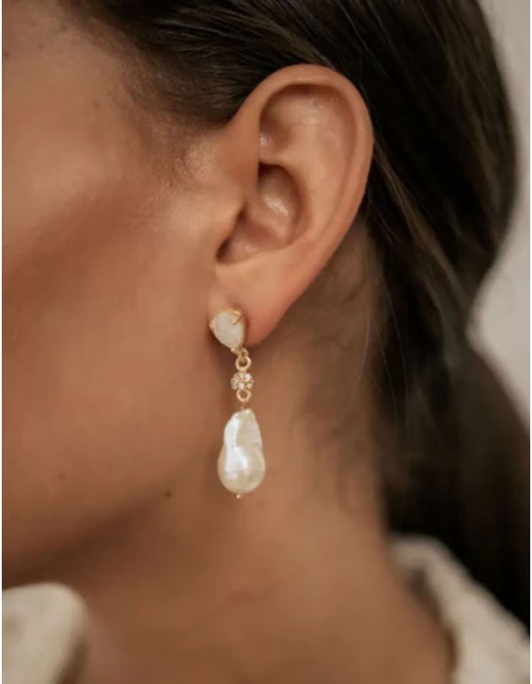 Pendientes gota con colgante de circonitas y perla 2