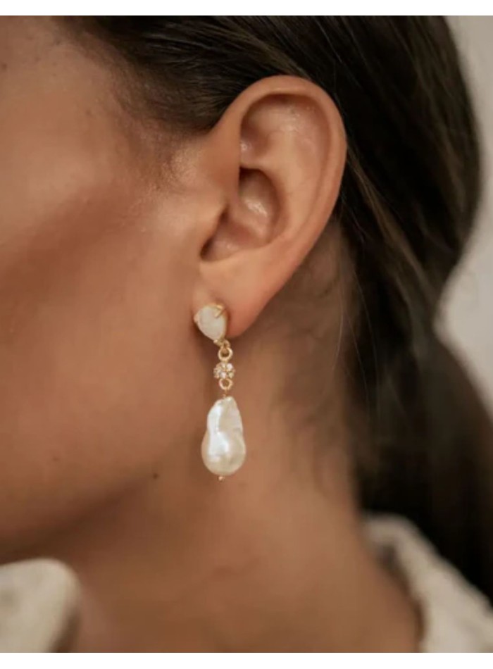 Drop earrings with zirconia and pearl pendant