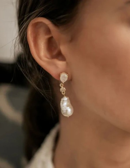 Drop earrings with zirconia and pearl pendant