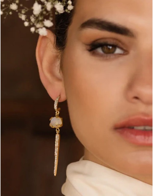 Earrings with moonstone and zirconia bar 2