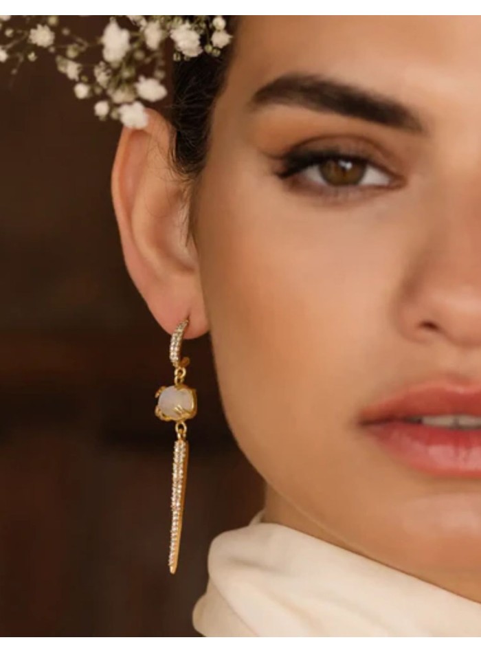 Earrings with moonstone and zirconia bar