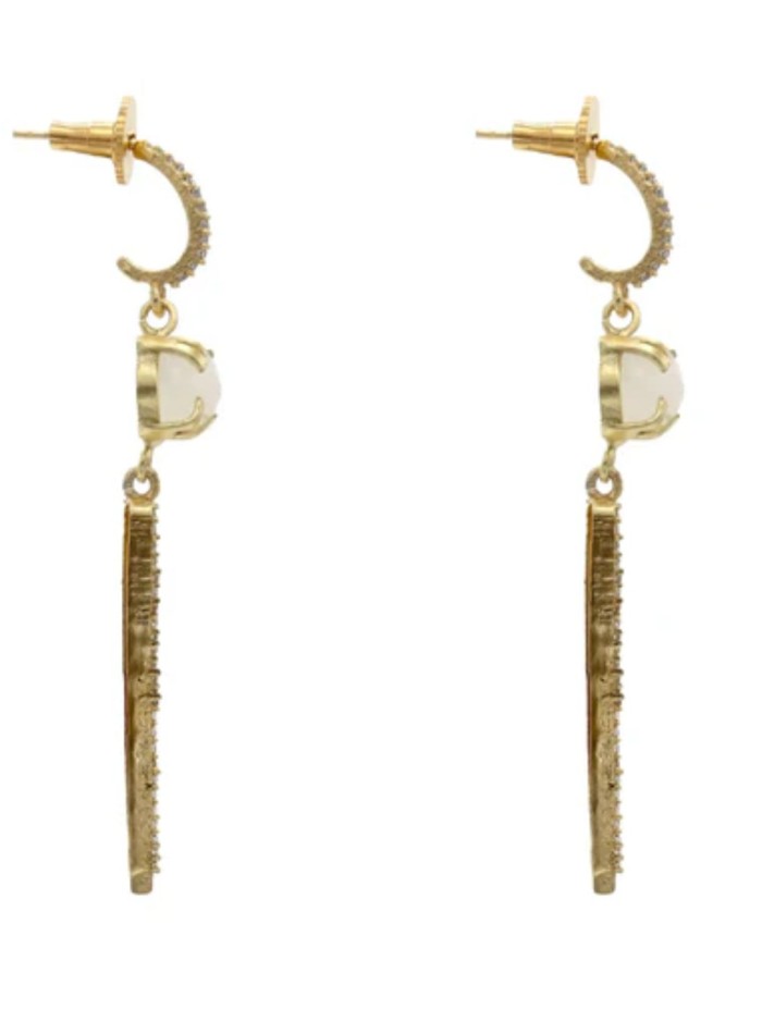 Pendientes con piedra lunar y barra de circonitas