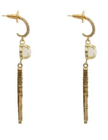 Earrings with moonstone and zirconia bar