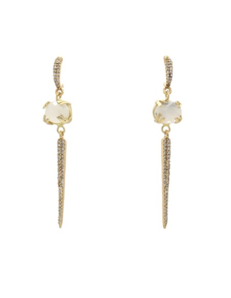 Boucles d'oreilles avec pierre de lune et barrette de zirconium