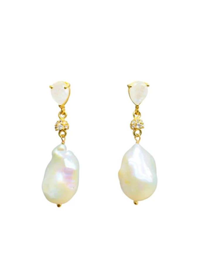 Drop earrings with zirconia and pearl pendant