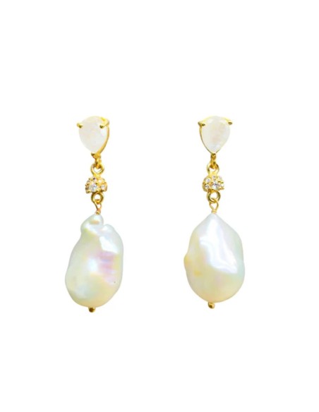 Boucles d'oreilles pendantes avec zircon et perle