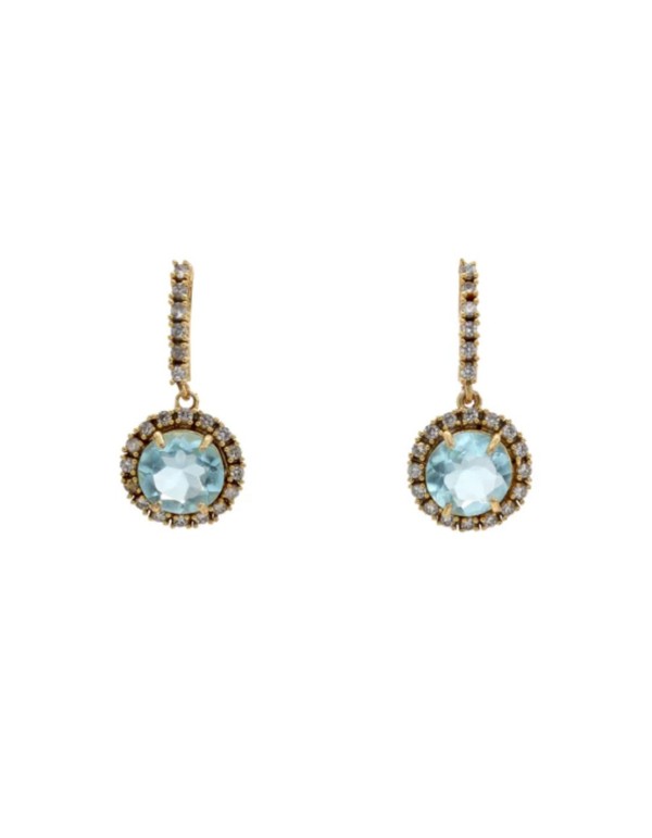 Earrings with aquamarine stone surrounded by zircons