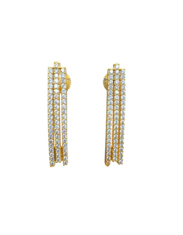 Earrings with three rows of zircons