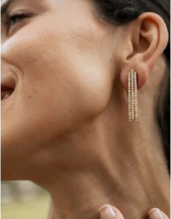 Earrings with three rows of zircons 2