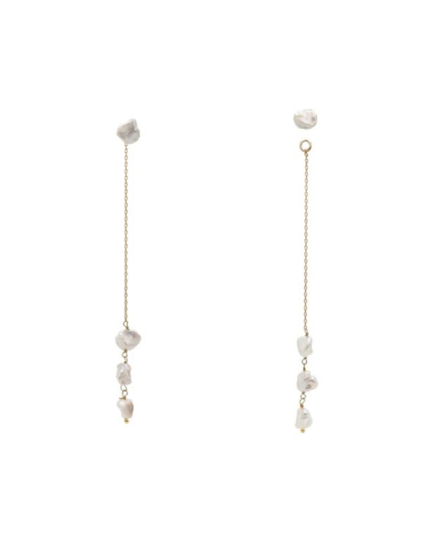 Boucles d'oreilles avec chaîne fine et perles irrégulières