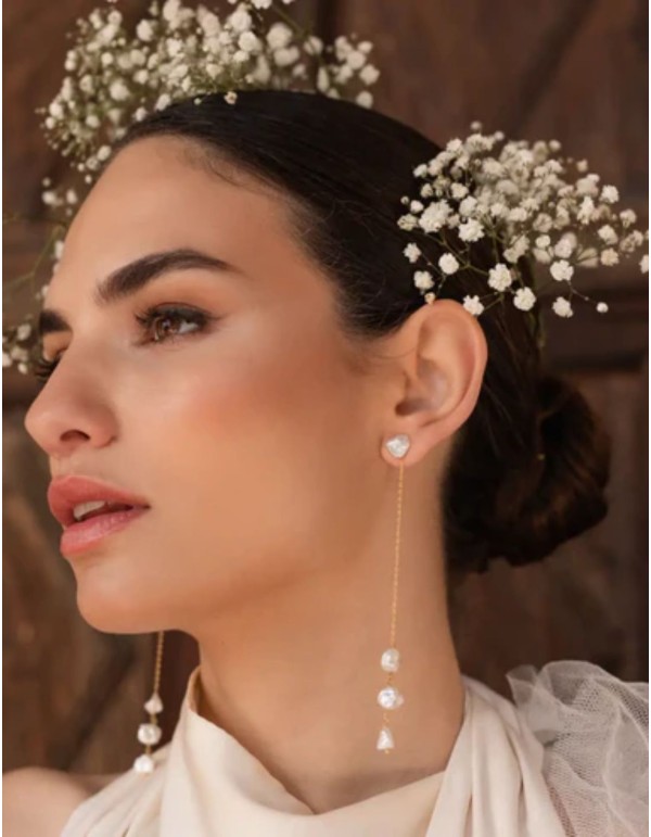 Boucles d'oreilles avec chaîne fine et perles irrégulières 2