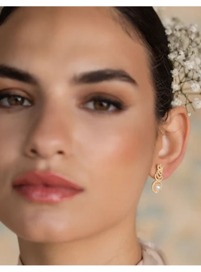 Earrings with intertwined zircons and central...