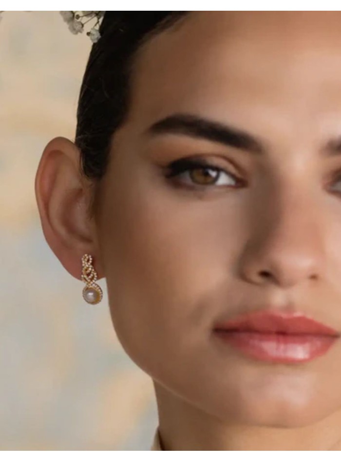 Earrings with intertwined zircons and central...