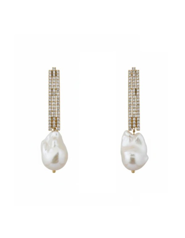Earrings with rows of zircons topped with pearls
