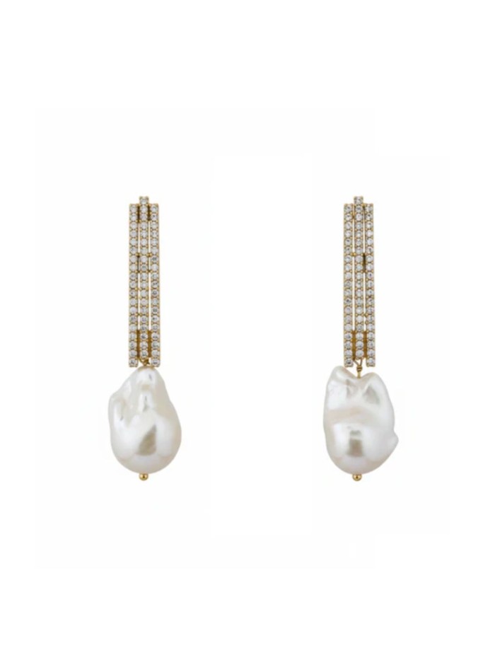Earrings with rows of zircons topped with pearls
