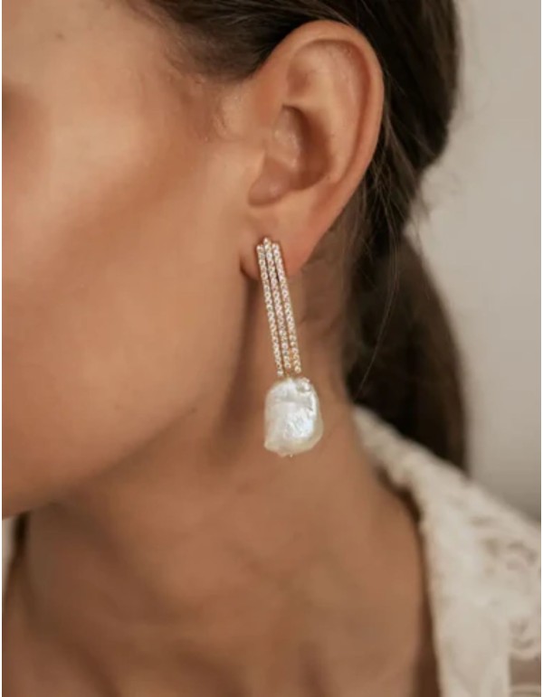 Earrings with rows of zircons topped with pearls 2
