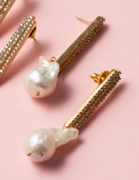 Earrings with rows of zircons topped with pearls