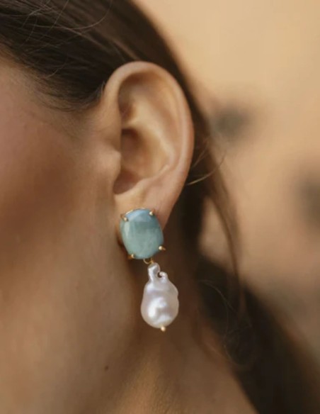 Pendientes con piedra azul turquesa y perla