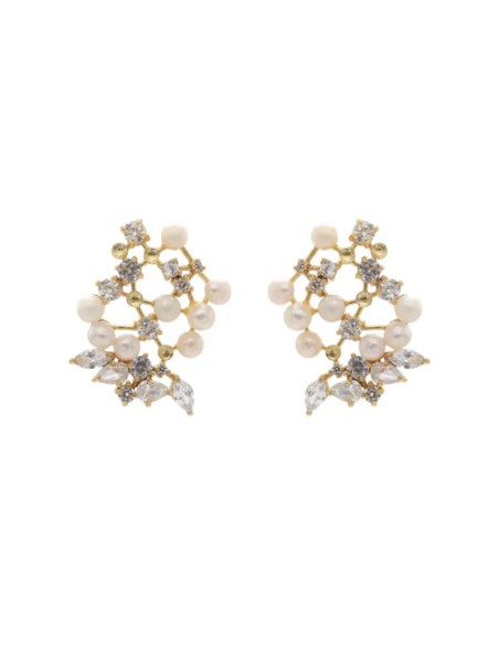 Boucles d'oreilles en perles avec zircon en forme de fleur