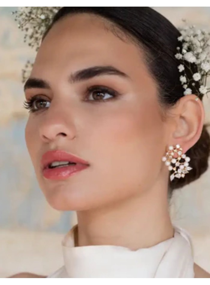 Boucles d'oreilles en perles avec zircon en...