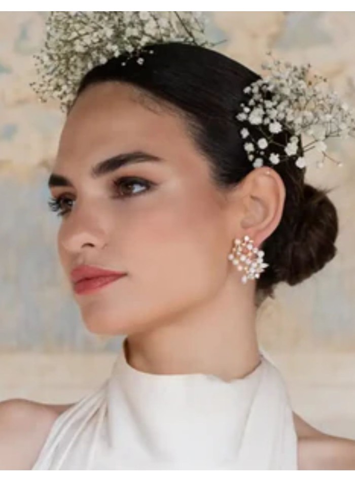 Boucles d'oreilles en perles avec zircon en...