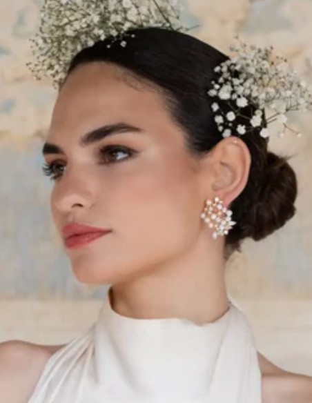 Boucles d'oreilles en perles avec zircon en forme de fleur