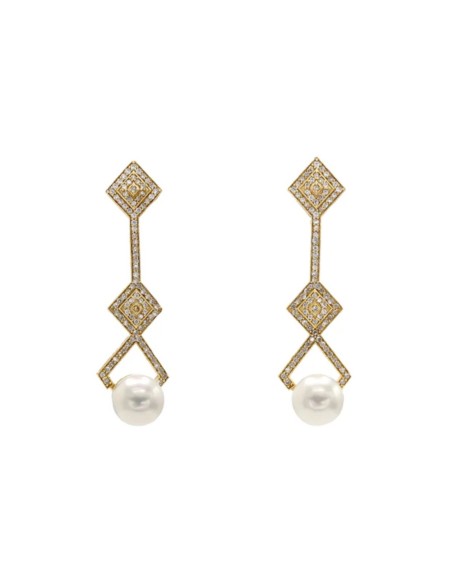 Geometric shape earrings with zirconia and pearl