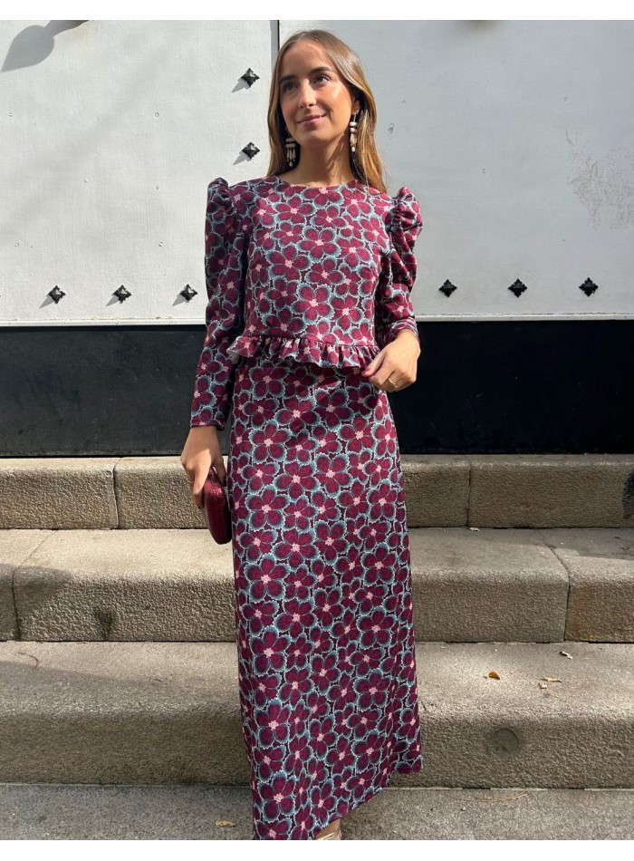 Bougainvillea floral print top and skirt set