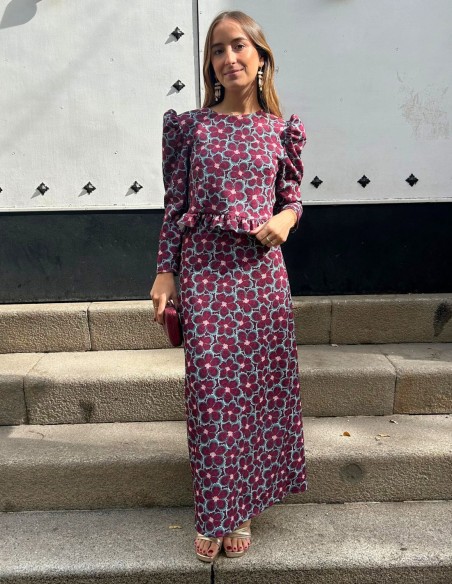 Conjunto de top y falda con estampado de flores buganvilla
