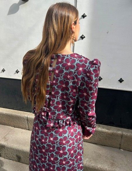 Ensemble top et jupe imprimé fleur de bougainvillier