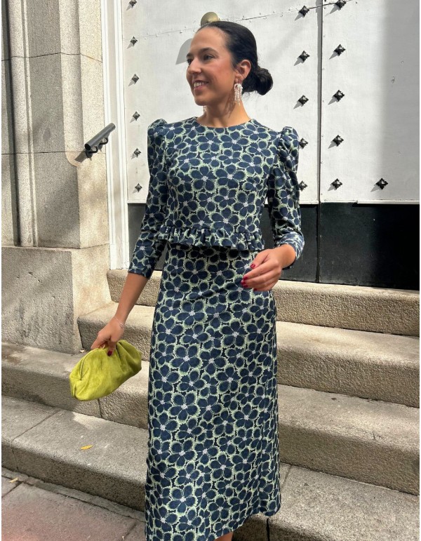 Ensemble top et jupe à imprimé floral bleu