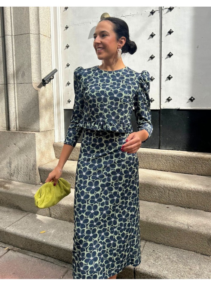 Ensemble top et jupe à imprimé floral bleu