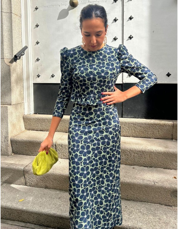 Conjunto de top y falda con estampado de flores azul 2