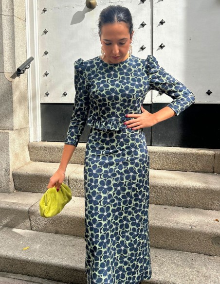 Conjunto de top y falda con estampado de flores azul