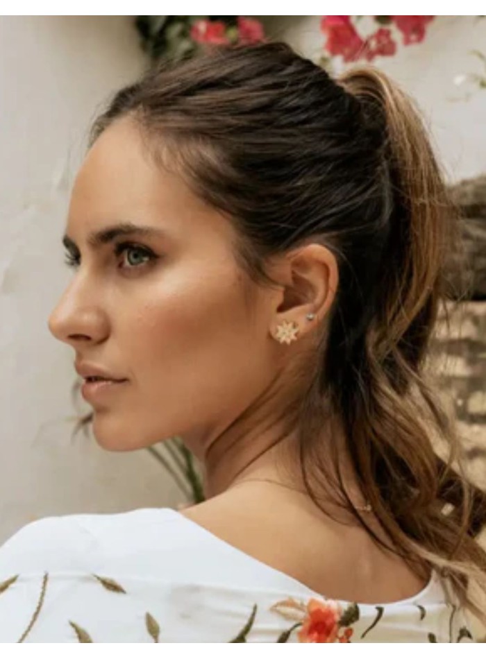 Boucles d'oreilles avec zircon en forme de fleur